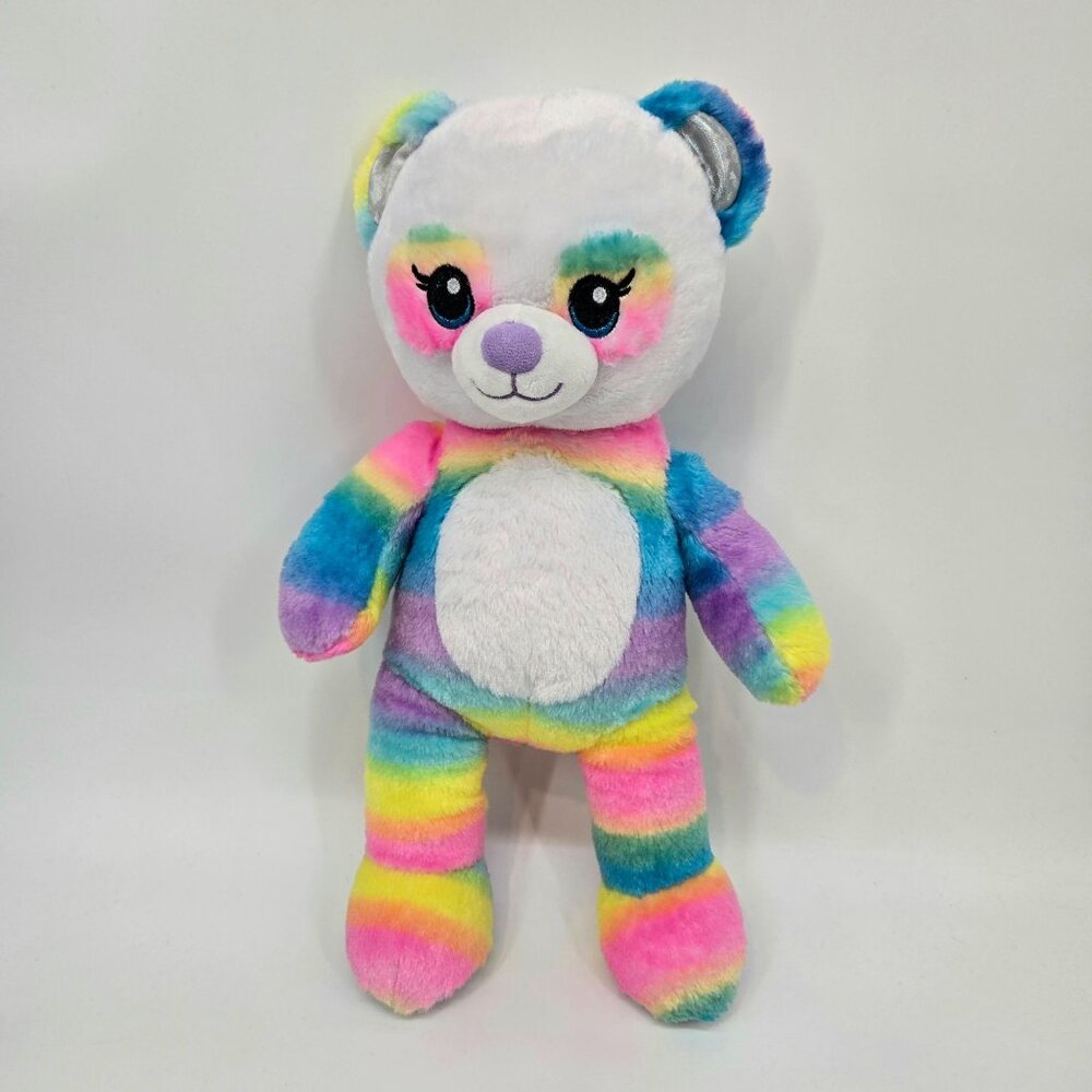 Build a Bear Rainbow Friends Panda Stuffed Animal Plush Colorful Silver Paws 18"